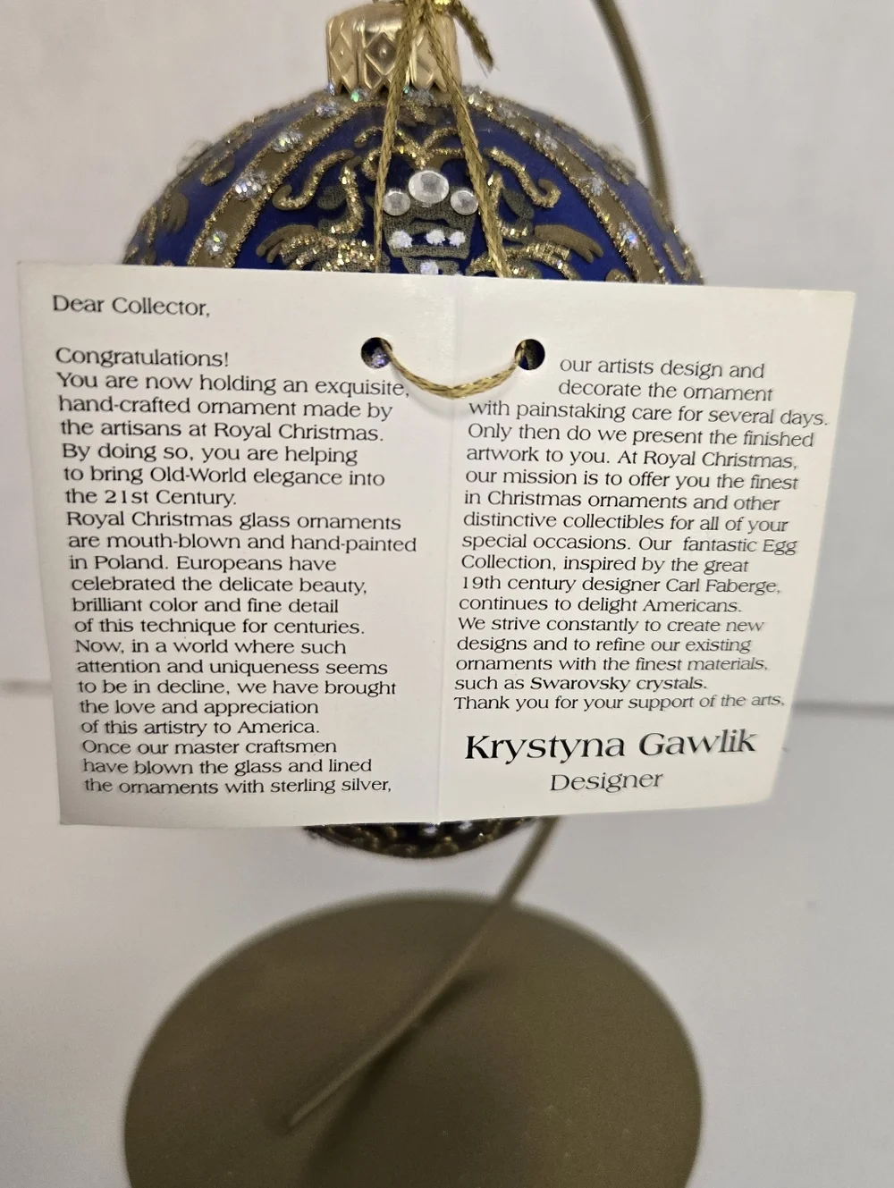 Royal Christmas Holiday & Heirlooms Egg Ornament Krystyna Gawlik Designer Poland